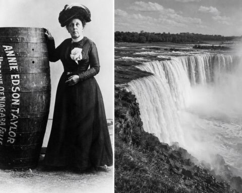photo of Annie Edison Taylor, the first person to go over Niagara Falls in a barrel. Featured image for a story about Annie Edison Taylor
