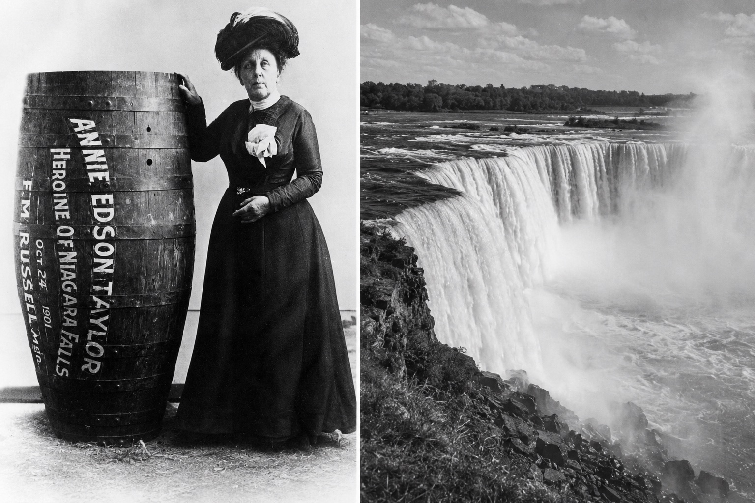 photo of Annie Edison Taylor, the first person to go over Niagara Falls in a barrel. Featured image for a story about Annie Edison Taylor