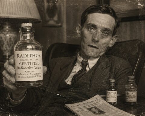 image for an article about the radioactive water drinking crazy in the early 1900s. Radium water, Eben McBurney Byers